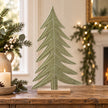 Tall sage green felt Christmas tree styled on an oak console
