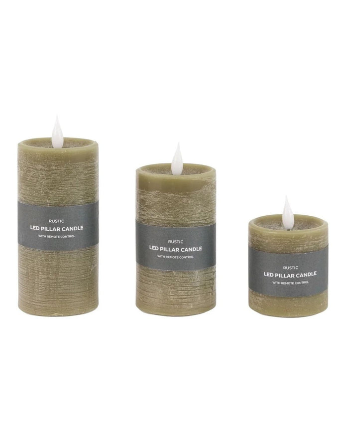 LED Battery Light Up Candle Rustic Olive Green (Set of 3) - CandlesCandles - Lulu Loves Home