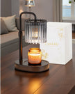 LED Candle Warmer Lamp With Black Glass Ribbed Shade