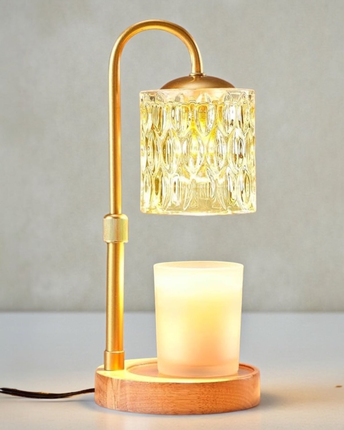 LED Candle Warmer Lamp With Clear Cut Glass Shade