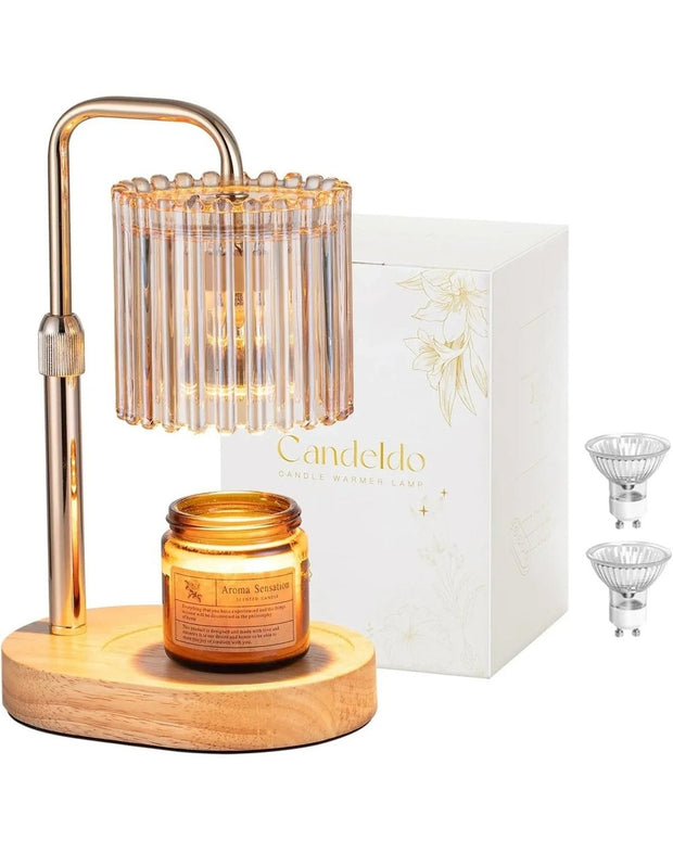 LED Candle Warmer Lamp With Clear Glass Ribbed Shade
