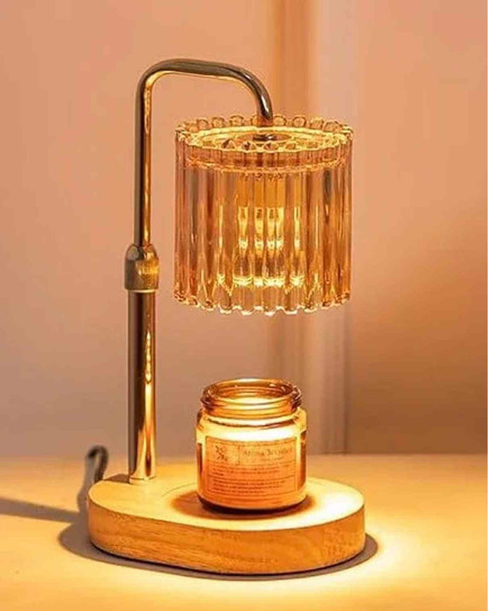 LED Candle Warmer Lamp With Clear Glass Ribbed Shade