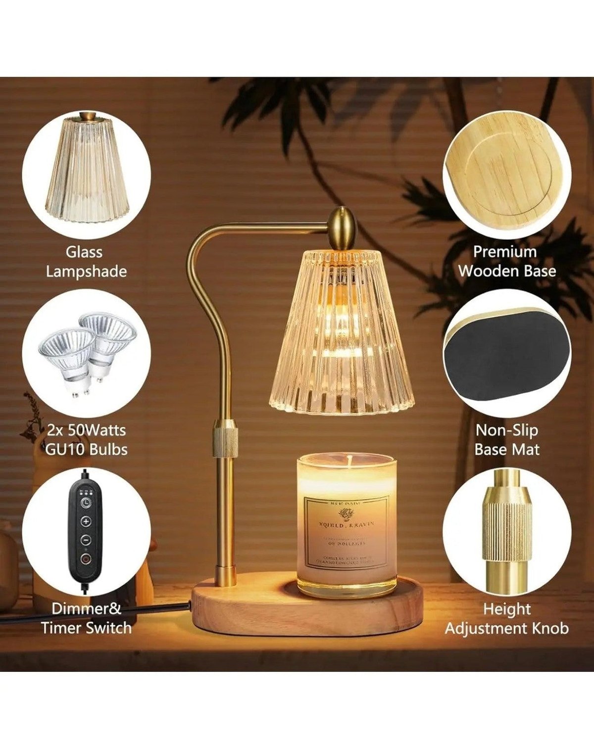 LED White Candle Warmer Lamp With Glass Ribbed Shade - LightingLighting - Lulu Loves Home
