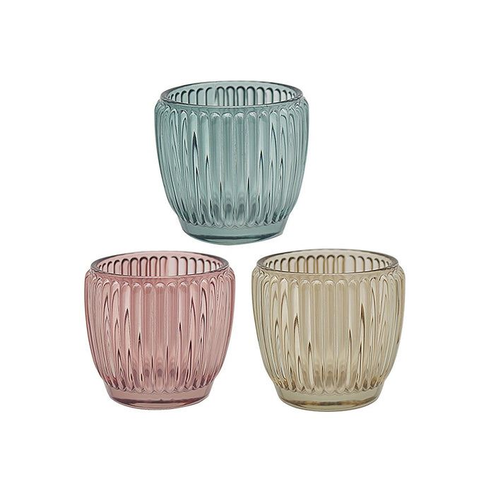 Small Ribbed Bright Glass Tealight Candle Holders