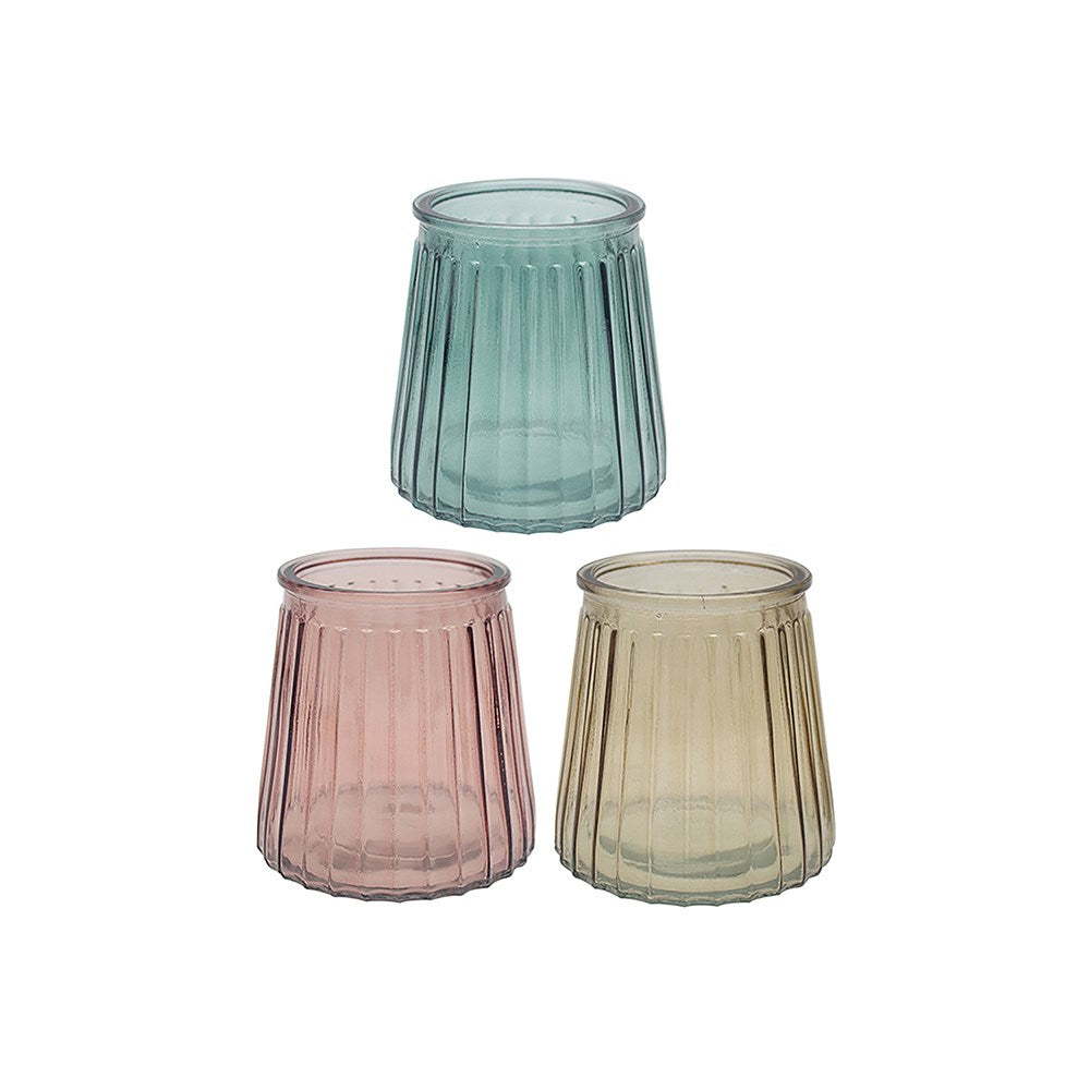 Large Ribbed Bright Glass Tealight Candle Holders