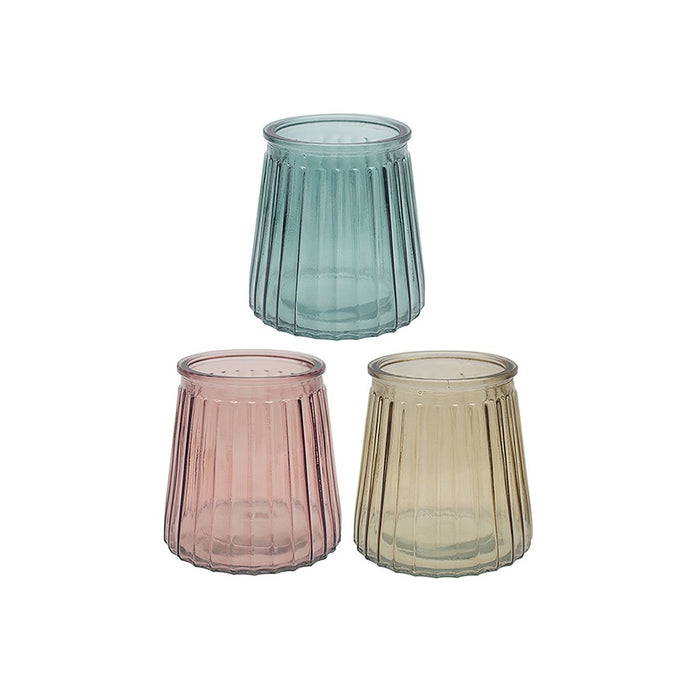 Large Ribbed Bright Glass Tealight Candle Holders