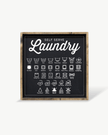 Framed laundry symbol chart on a white background