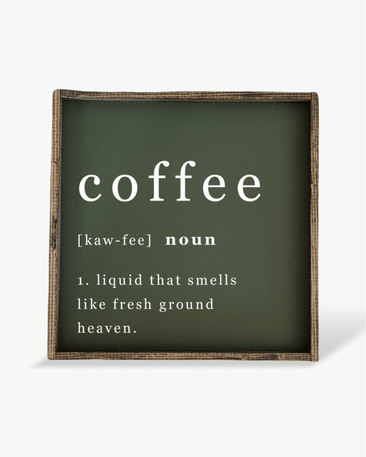 Decorative sign with the word 'coffee' and its definition on a green background.