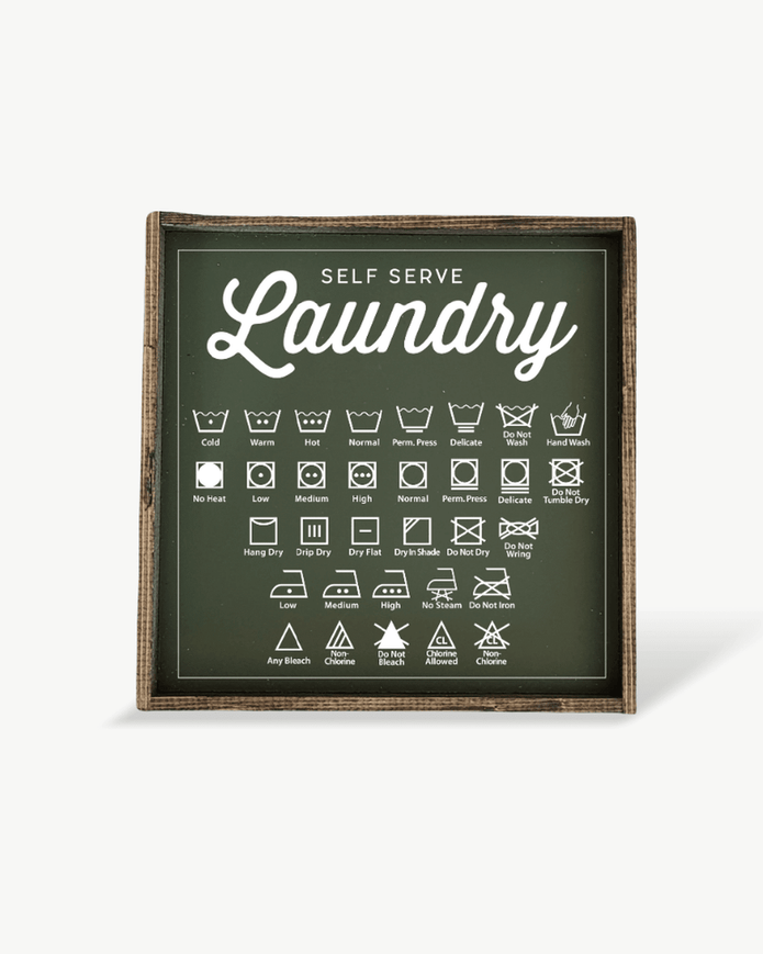 Large Olive Green Framed Sign - Laundry Symbols - HANDMADE TO ORDER THREE WEEK DELIVERY