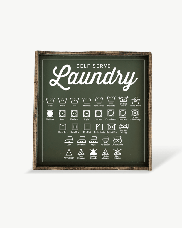 Large Olive Green Framed Sign - Laundry Symbols - HANDMADE TO ORDER THREE WEEK DELIVERY
