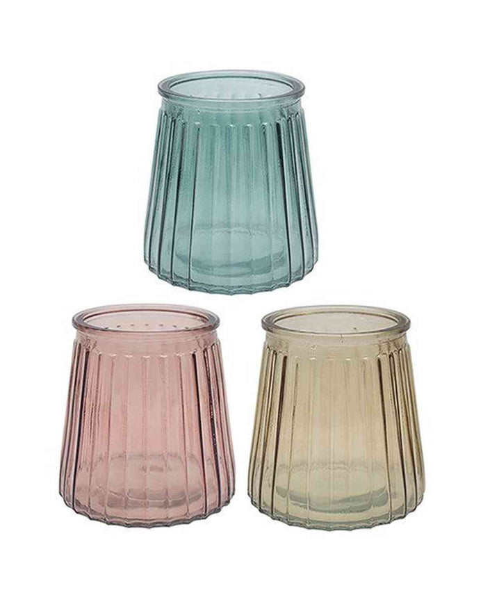 Large Ribbed Bright Glass Tealight Candle Holders