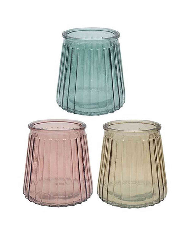 Large Ribbed Bright Glass Tealight Candle Holders