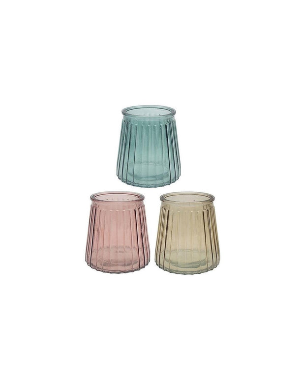 Large Ribbed Bright Glass Tealight Candle Holders