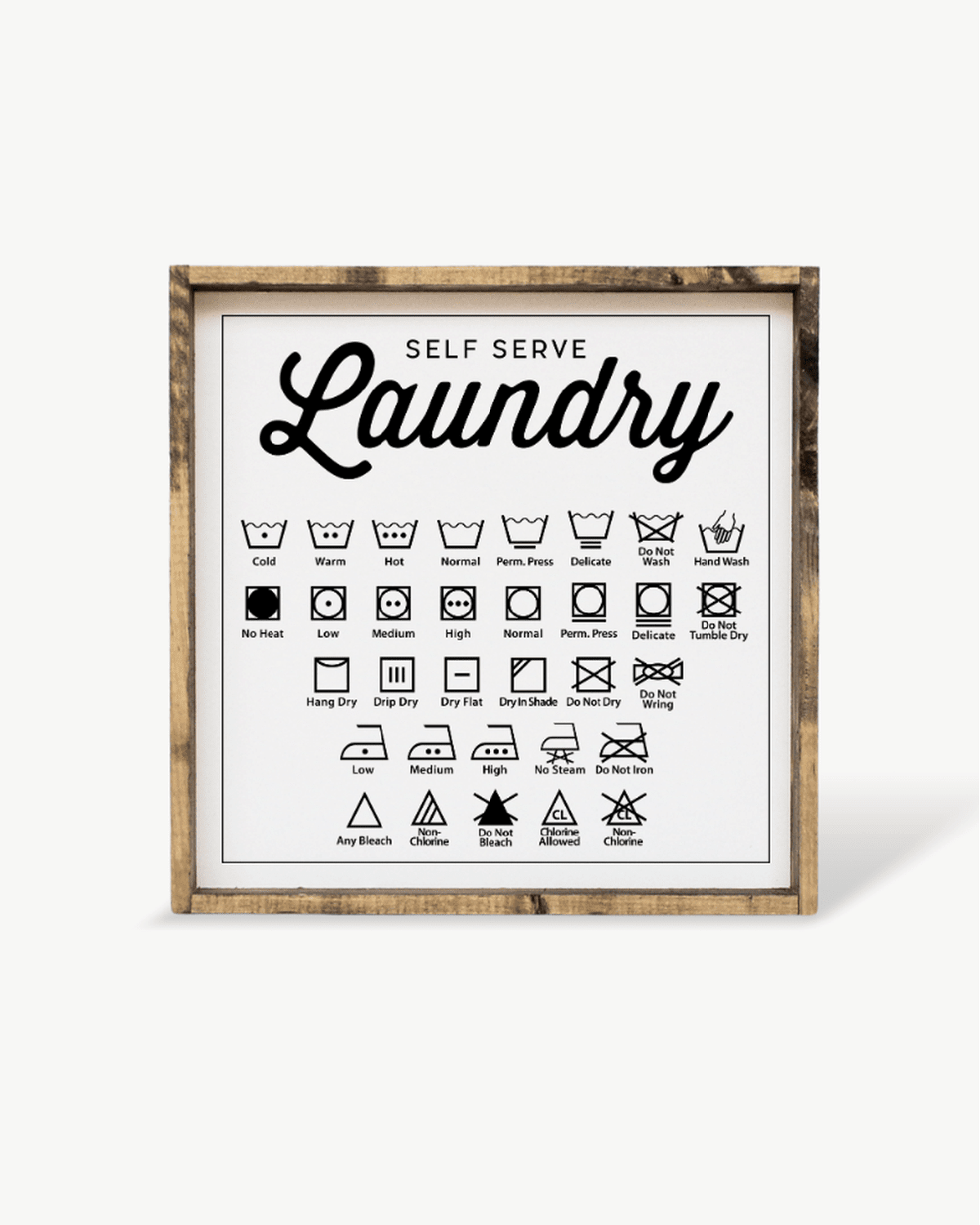 Large White Framed Sign - Laundry Symbols - HANDMADE TO ORDER THREE WEEK DELIVERY