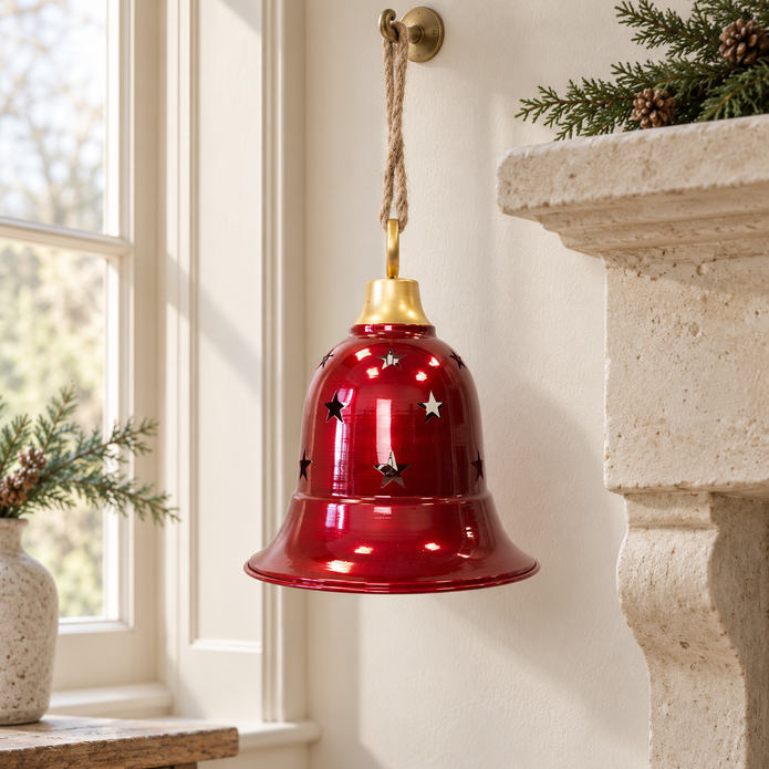 Glossy Red Metal Bell With Cutout Detail Large – styled British country home view