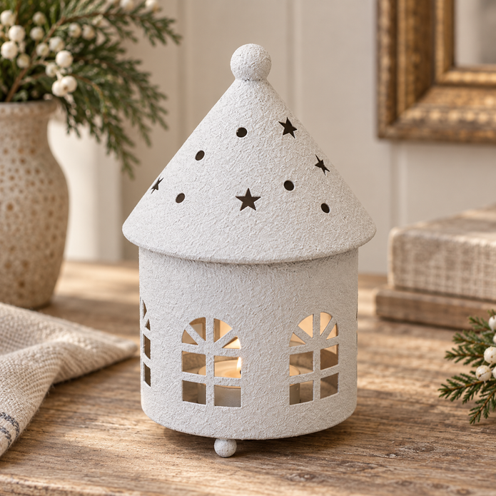 White Rounded Tealight House – close-up product detail