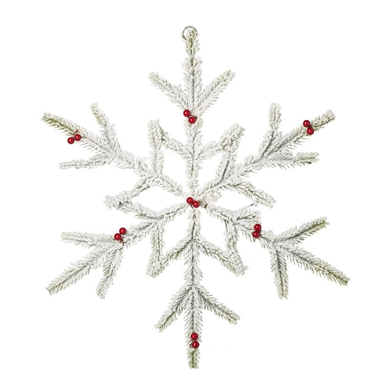 White Fir Hanging Snowflake With Red Berries