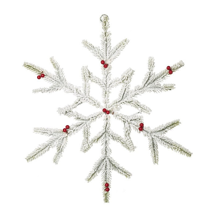 White Fir Hanging Snowflake With Red Berries