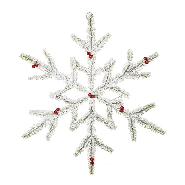 White Fir Hanging Snowflake With Red Berries