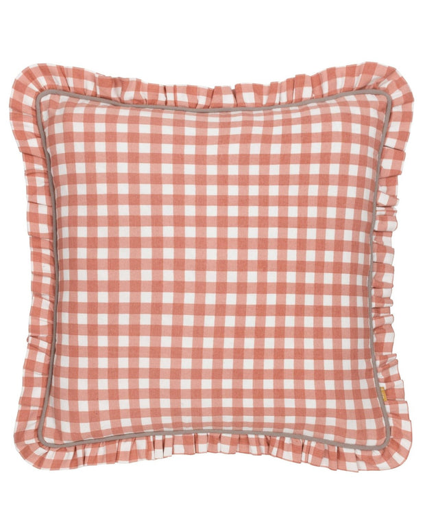 Maude Gingham Reversible Piped Cushion Rose Pink
