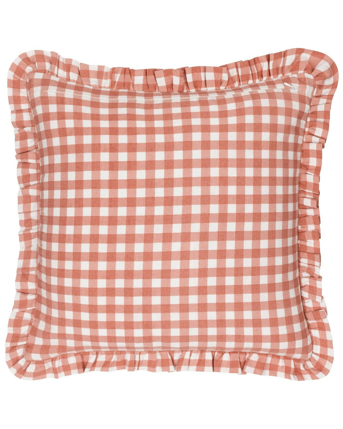 Maude Gingham Reversible Piped Cushion Rose Pink