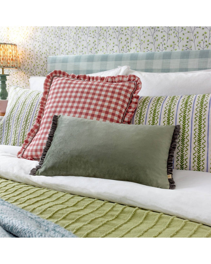 Maude Gingham Reversible Piped Cushion Rose Pink