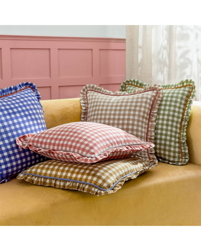 Maude Gingham Reversible Piped Cushion Rose Pink