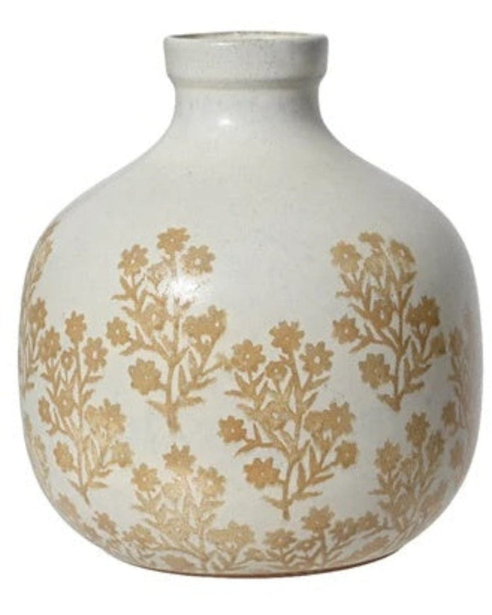 Medium White Jug Vase With Floral Pattern