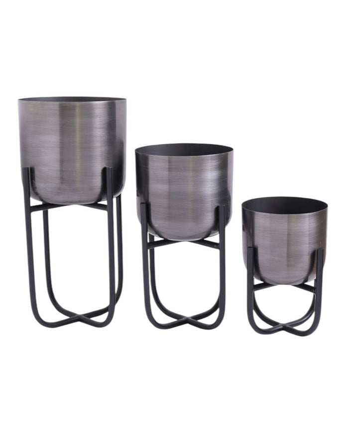 Metal Planters On Stands - Set Of Three