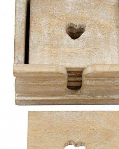Wood Heart Coasters And Holder - Set of Six