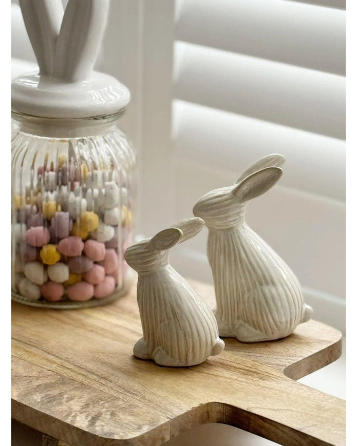 Natural Glazed Ribbed Sitting Bunny Rabbit - Lulu Loves Home Lulu Loves Home 
