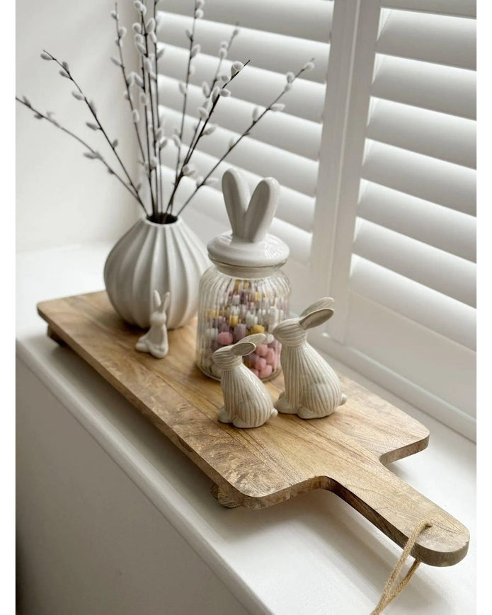 Natural Glazed Ribbed Sitting Bunny Rabbit - Lulu Loves Home Lulu Loves Home 