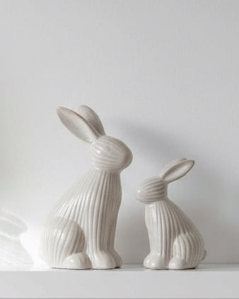 Natural Glazed Ribbed Sitting Bunny Rabbit - Lulu Loves Home Lulu Loves Home 