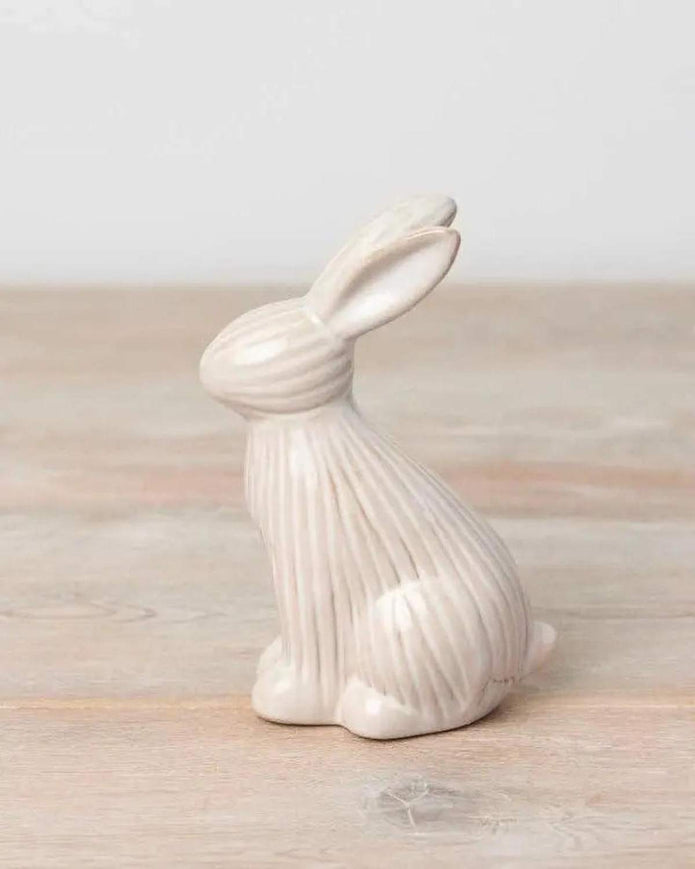 Natural Glazed Ribbed Sitting Bunny Rabbit - Lulu Loves Home Lulu Loves Home 