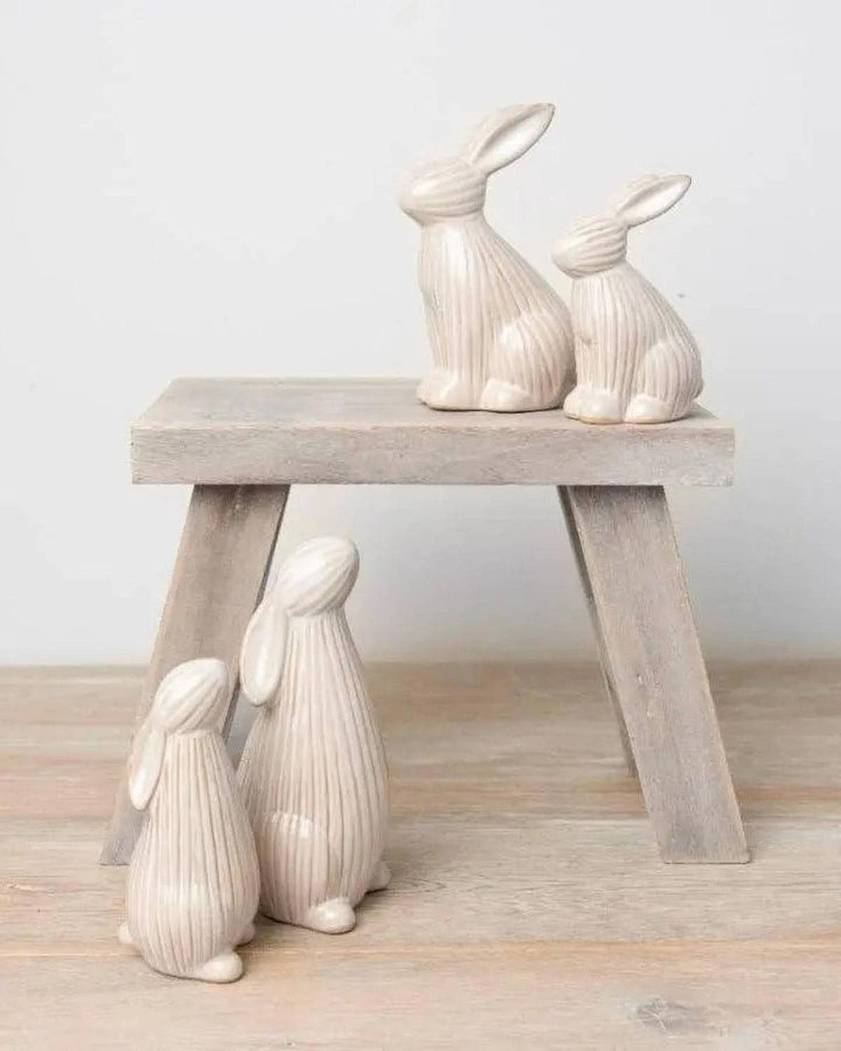Natural Glazed Ribbed Stargazing Bunny Rabbits - Set of Two