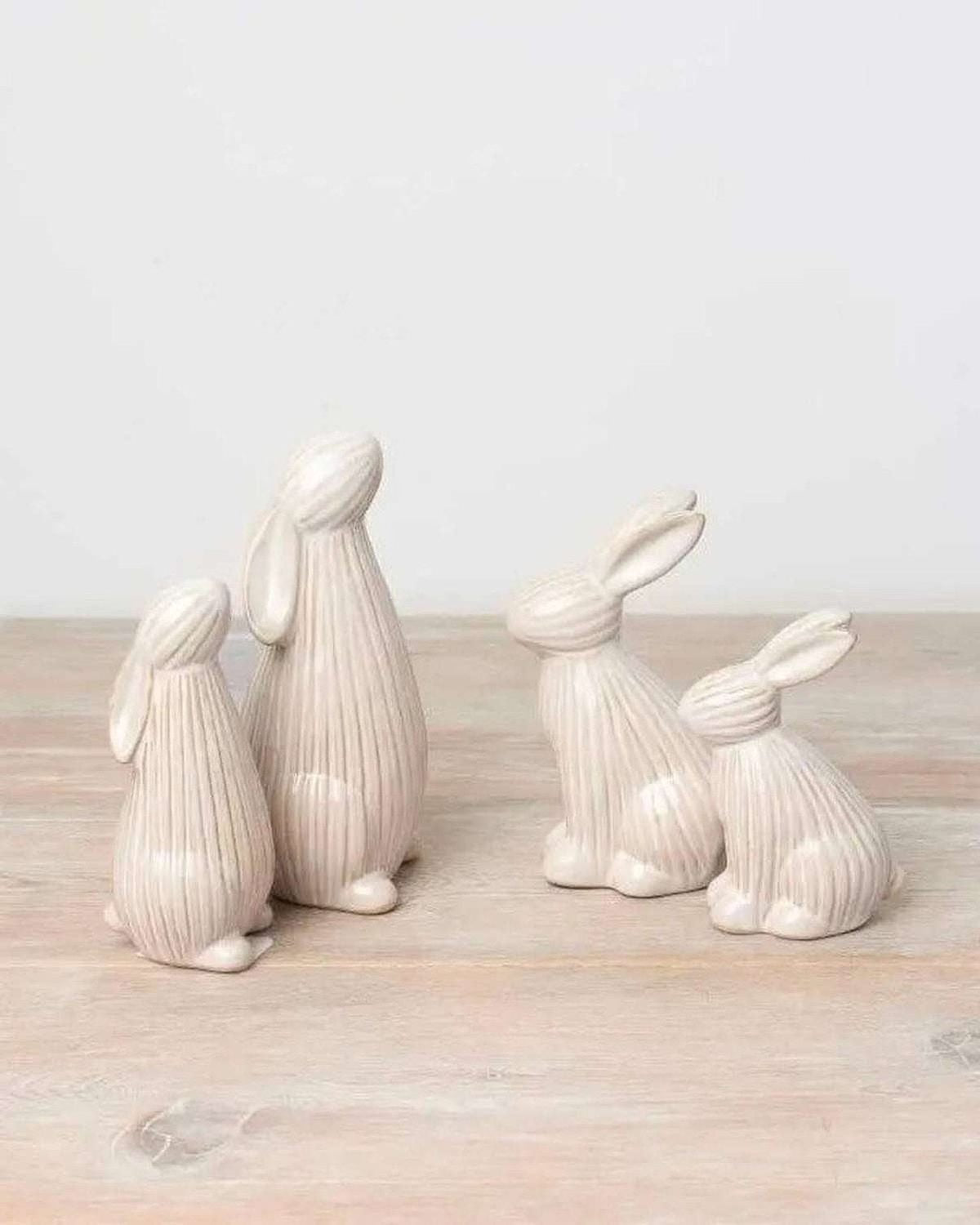 Natural Glazed Ribbed Stargazing Bunny Rabbits - Set of Two