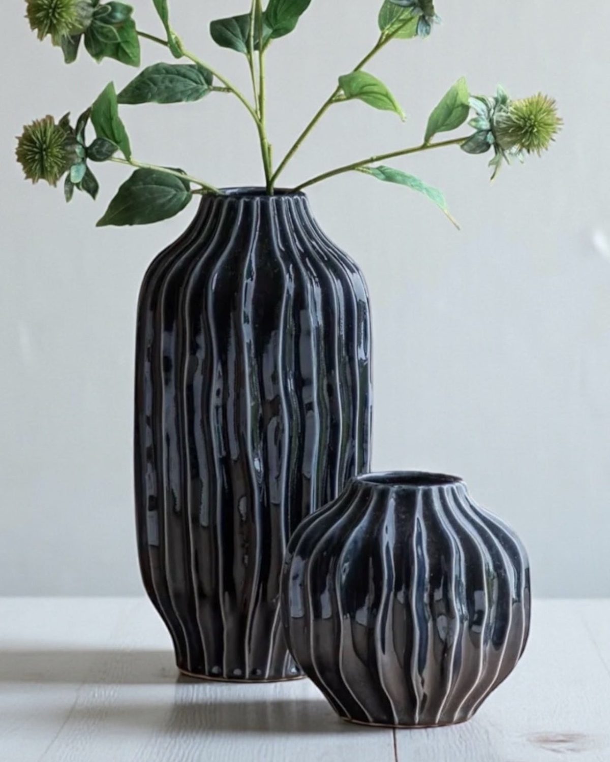 Navy Blue Organic Ribbed Vase