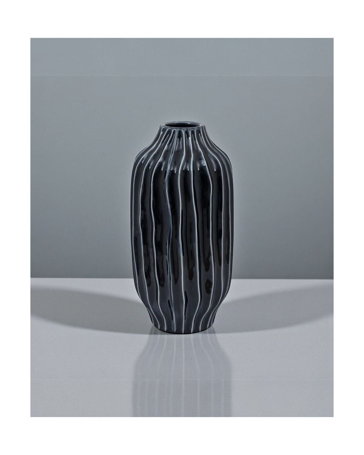 Navy Blue Organic Ribbed Vase