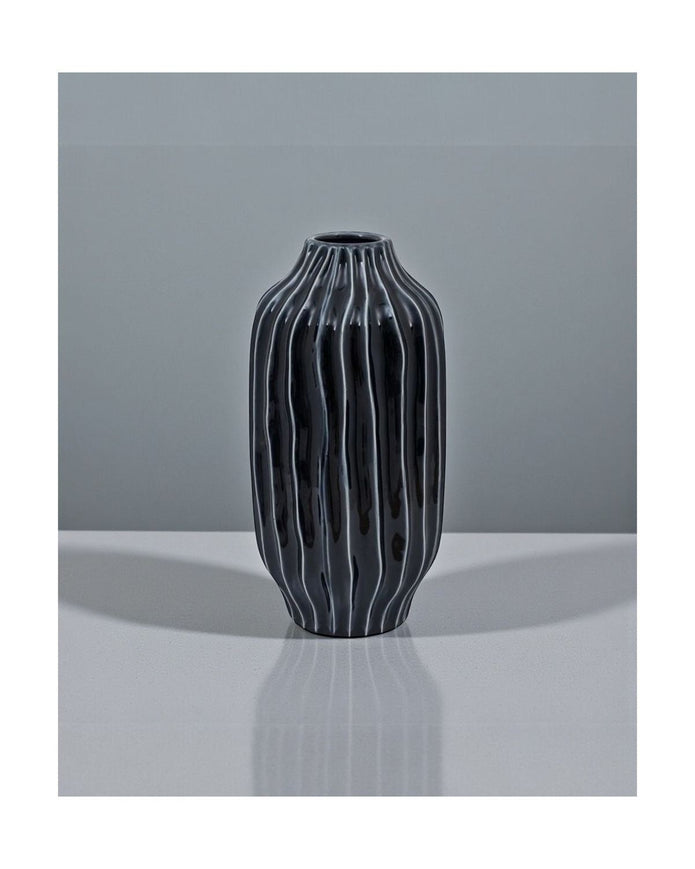 Navy Blue Organic Ribbed Vase