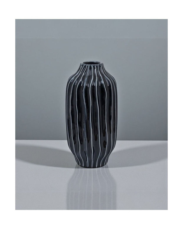 Navy Blue Organic Ribbed Vase