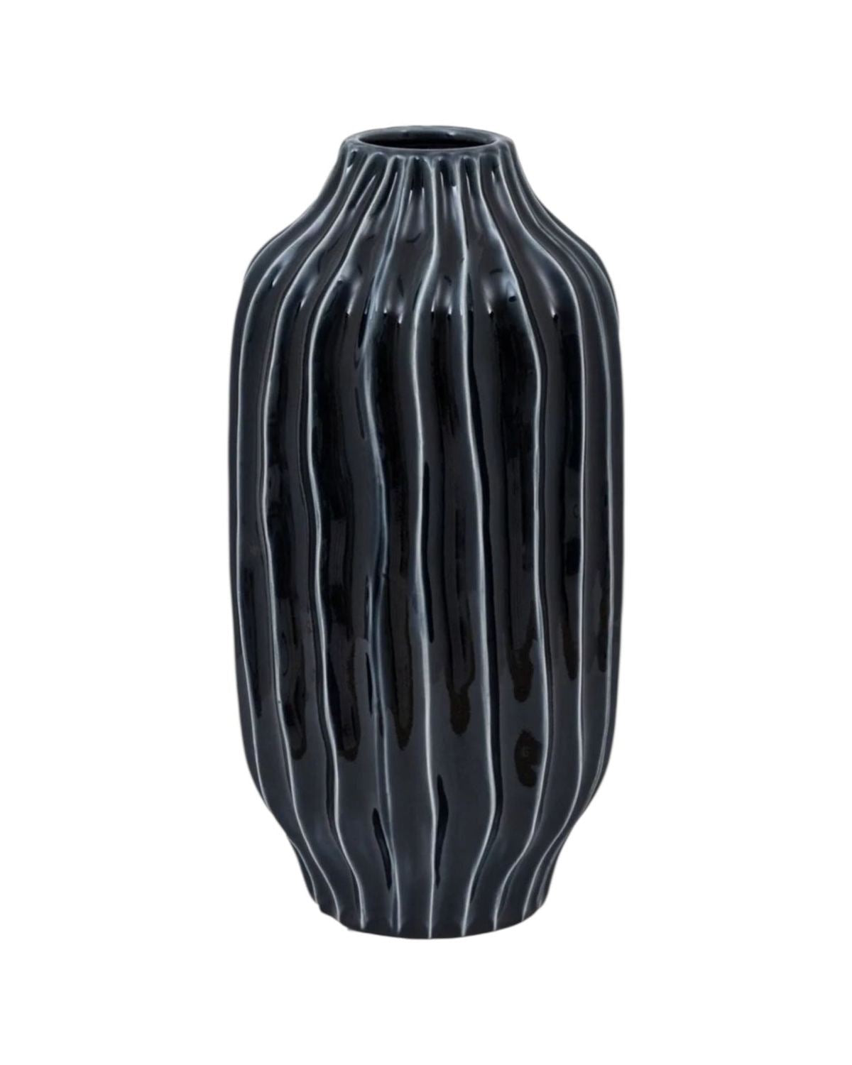 Navy Blue Organic Ribbed Vase