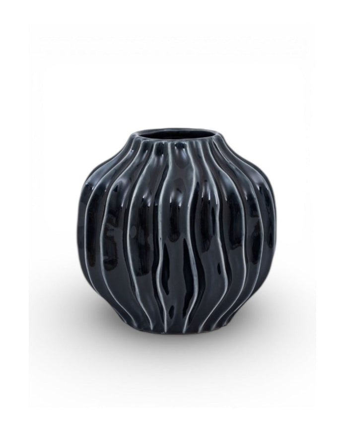 Navy Blue Organic Ribbed Vase