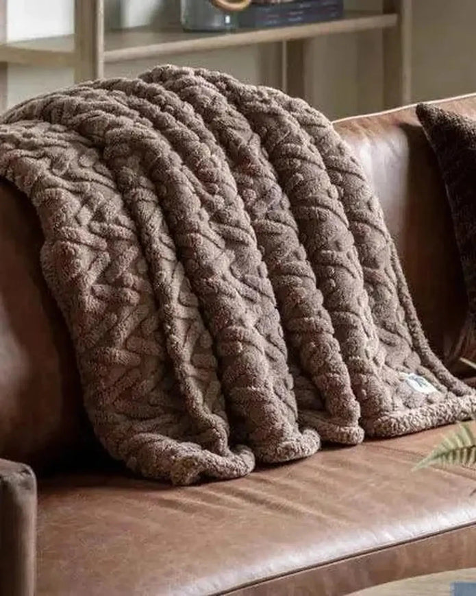 Neutral Taupe Brown Herringbone Sherpa Blanket Throw - Soft FurnishingsSoft Furnishings - Lulu Loves Home