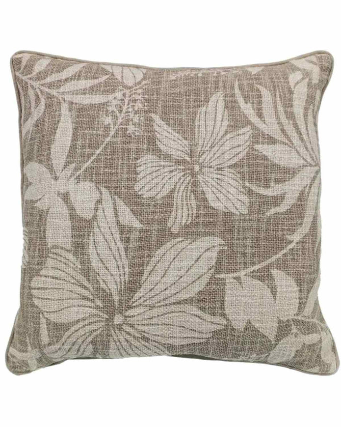 Neutral Taupe Floral Print On Loose Weave Cushion Cover - Soft FurnishingsSoft Furnishings - Lulu Loves Home