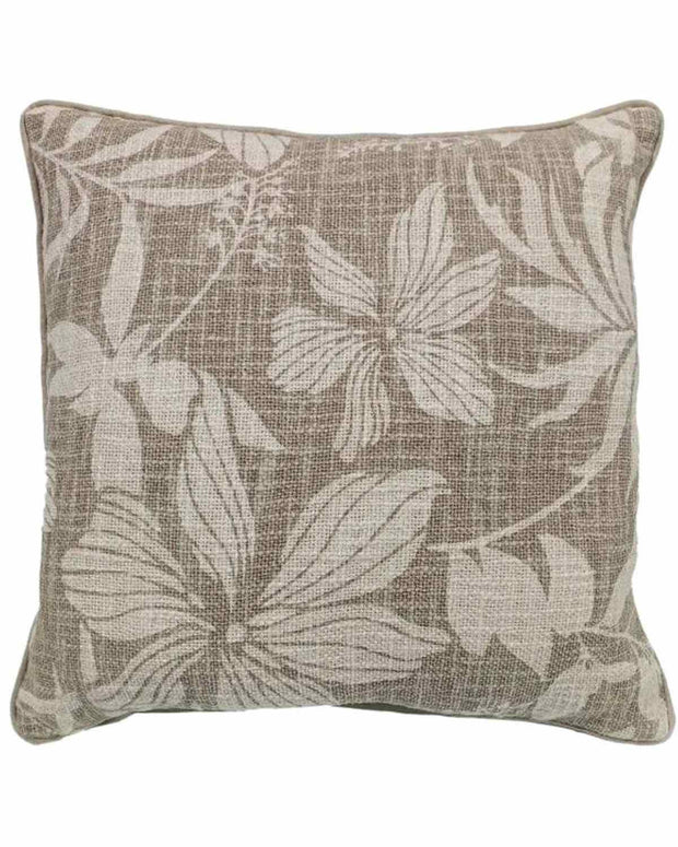 Neutral Taupe Floral Print On Loose Weave Cushion Cover - Soft FurnishingsSoft Furnishings - Lulu Loves Home