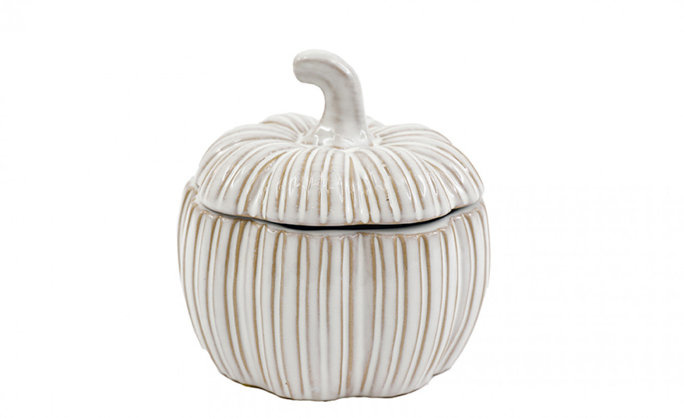 Neutral Beige Ceramic Pumpkin Storage Jar
