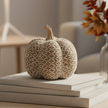 Beige Zig Zag Pattern Pumpkin, beige zigzag-patterned pumpkin on stacked books