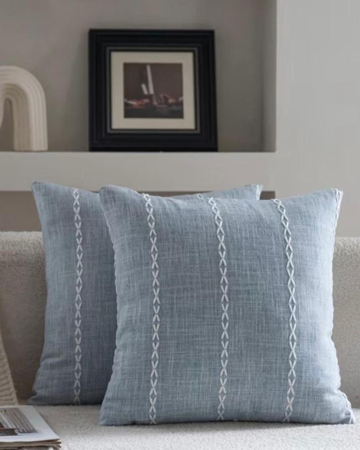 Ocean Blue Woven Line Design Cushion Cover