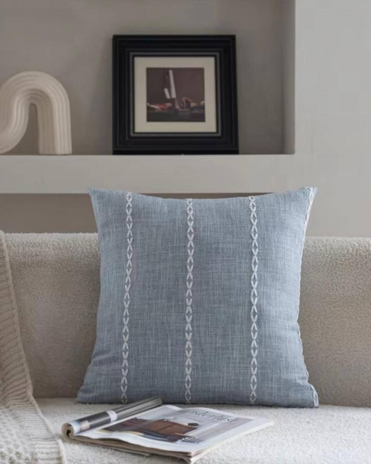 Ocean Blue Woven Line Design Cushion Cover