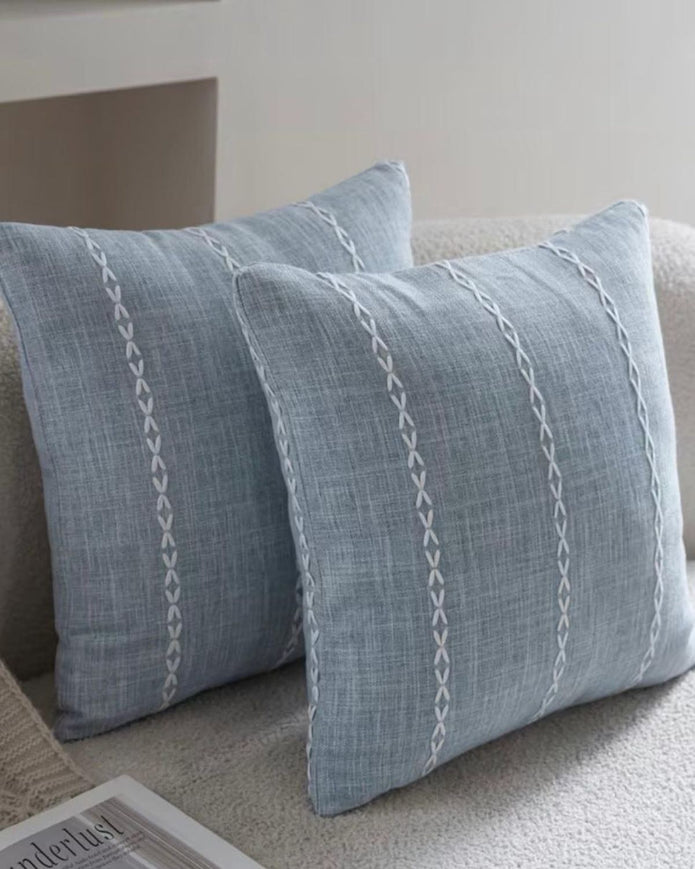 Ocean Blue Woven Line Design Cushion Cover